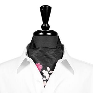 Ascot Cravat Tie Silk Black Floral Costume Formal Wedding Party Necktie Scarf